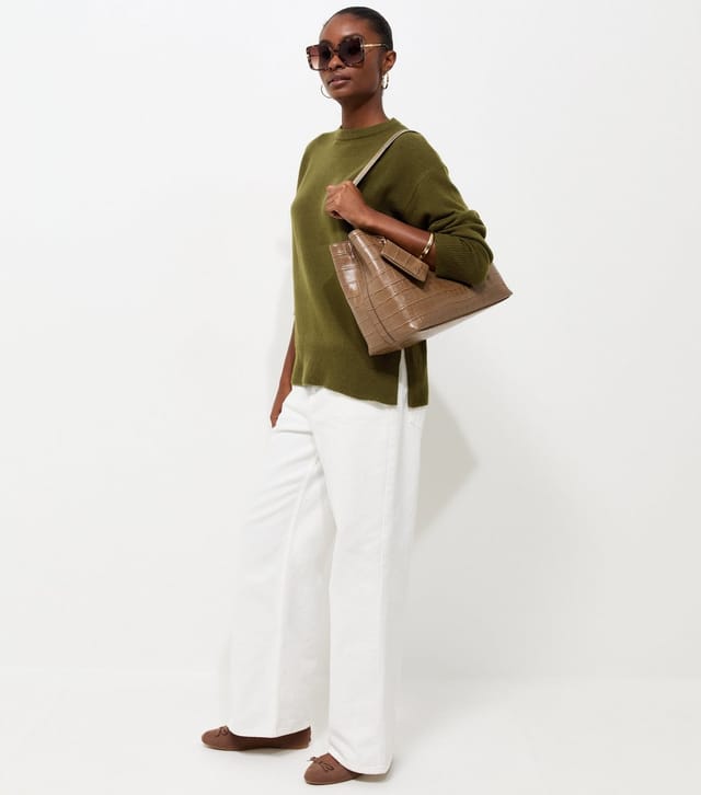 New Look Women's Light Khaki Side Split Knitted Jumper New Look - 3