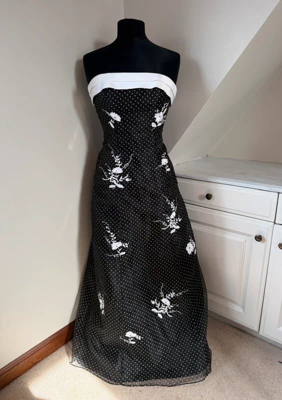 Morgan & Co. Morgan & Co y2k 90’s 00’s Vintage Black & White Floral Polka Dot Evening Prom Dress size 6/8