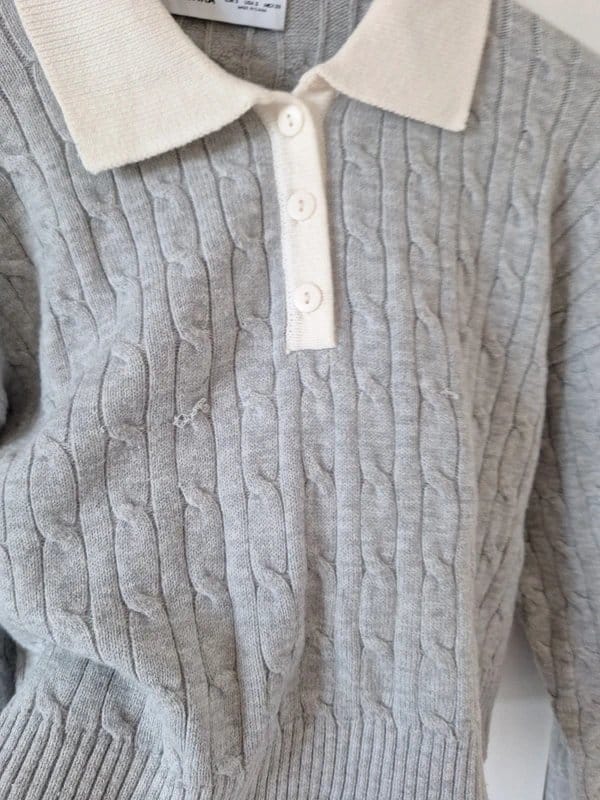 Bershka Grey Cable Knit Cropped Jumper with Collar