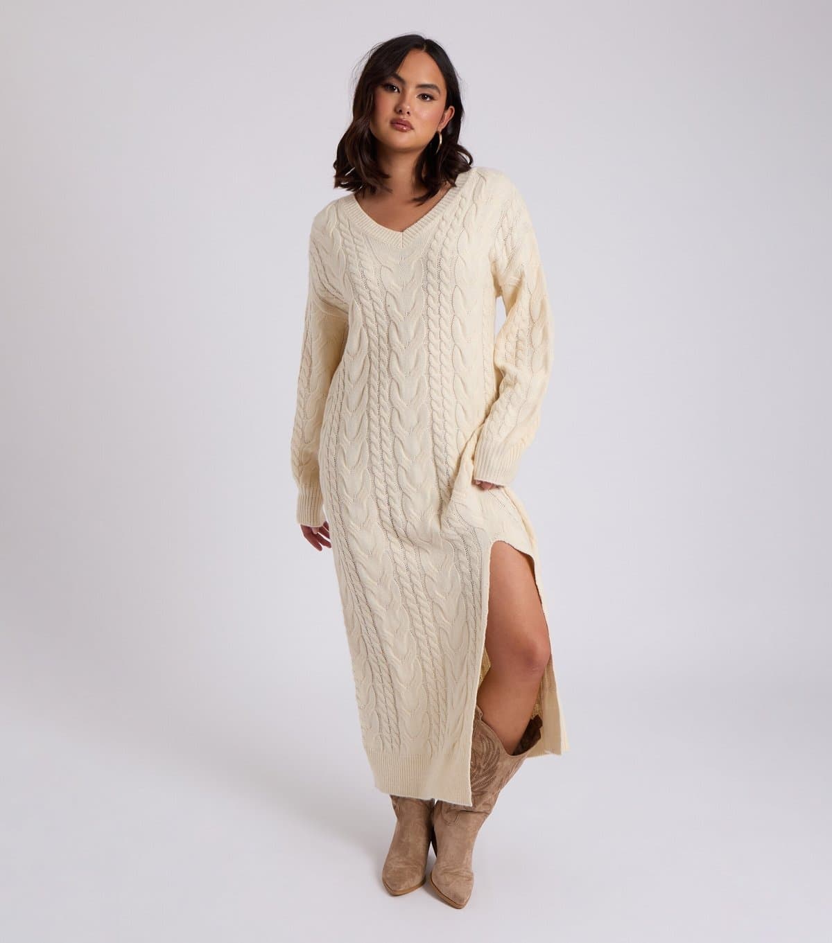 Urban Bliss Women's Cream Cable Knit Midaxi Jumper Dress Urban Bliss New Look