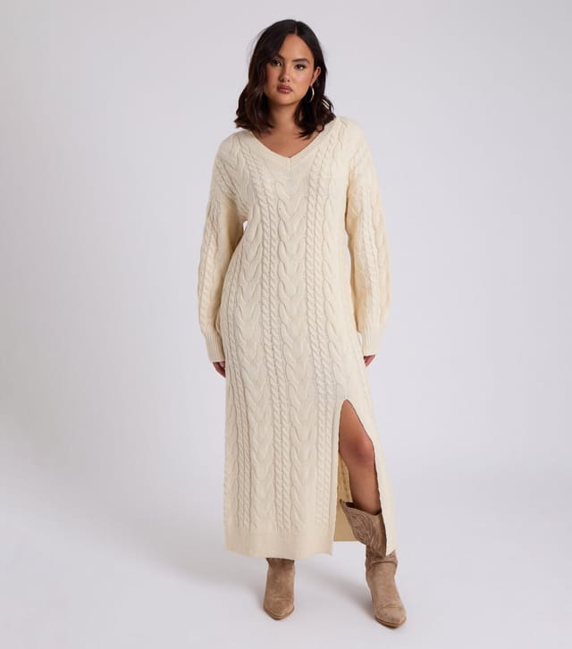 Urban Bliss Women's Cream Cable Knit Midaxi Jumper Dress Urban Bliss New Look - 2