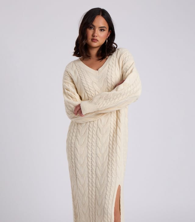 Urban Bliss Women's Cream Cable Knit Midaxi Jumper Dress Urban Bliss New Look - 3