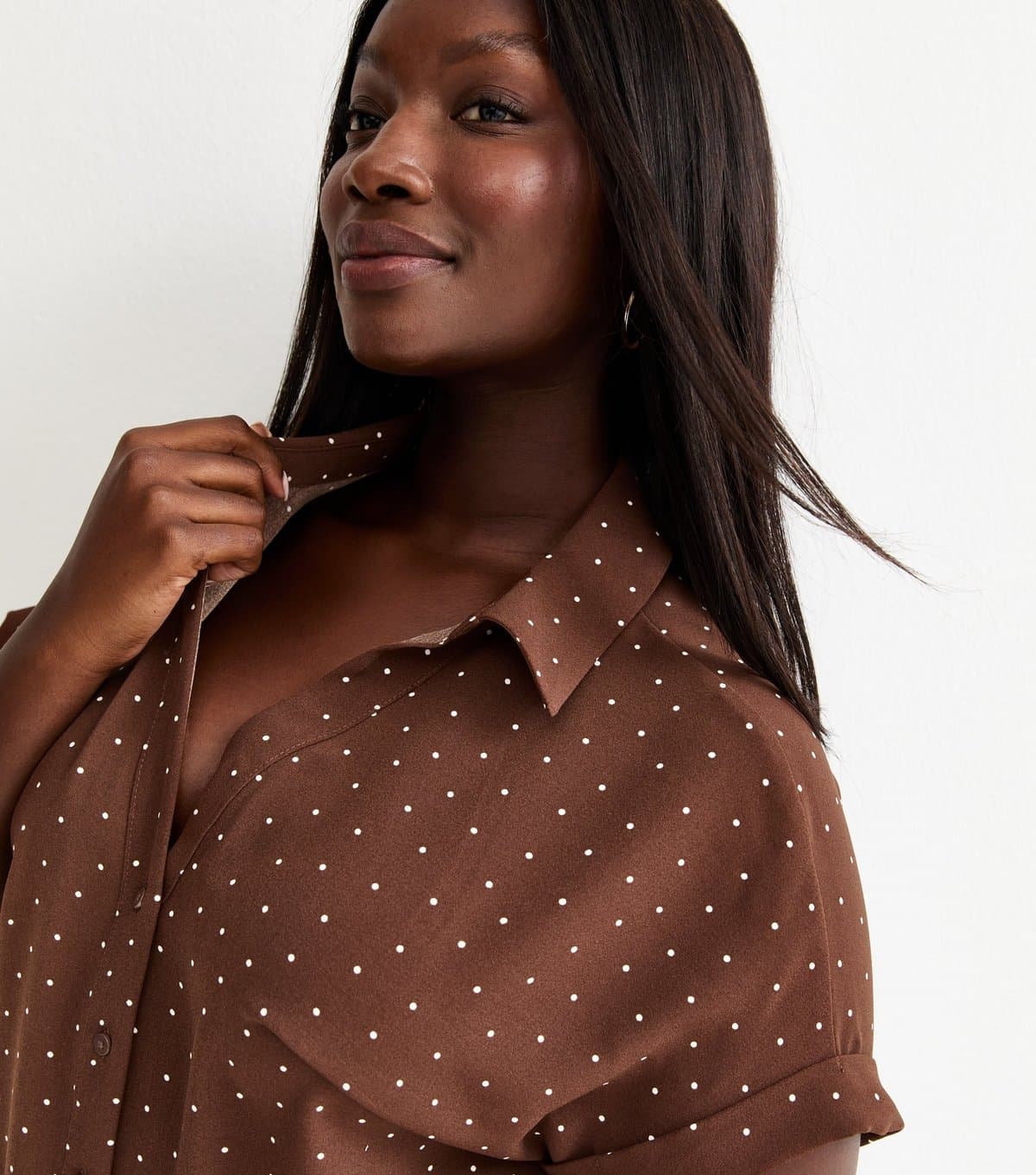 New Look Women's Plus Size Brown Spot Print Shirt Curves New Look