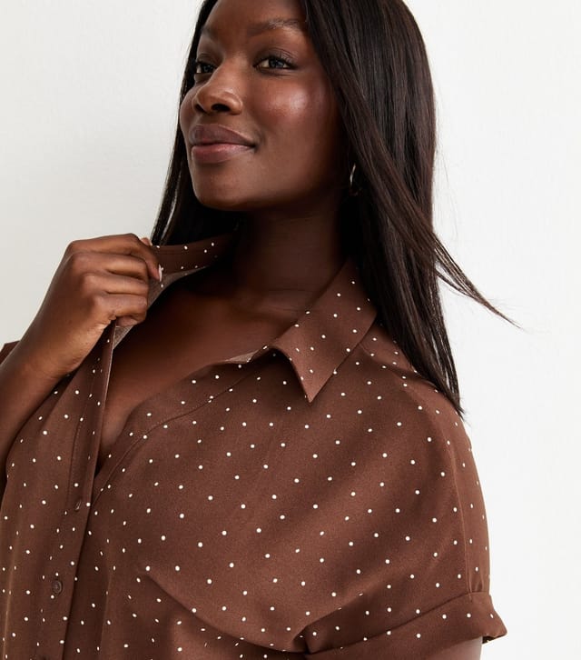 New Look Women's Plus Size Brown Spot Print Shirt Curves New Look - 2
