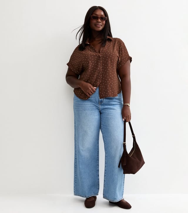 New Look Women's Plus Size Brown Spot Print Shirt Curves New Look - 3