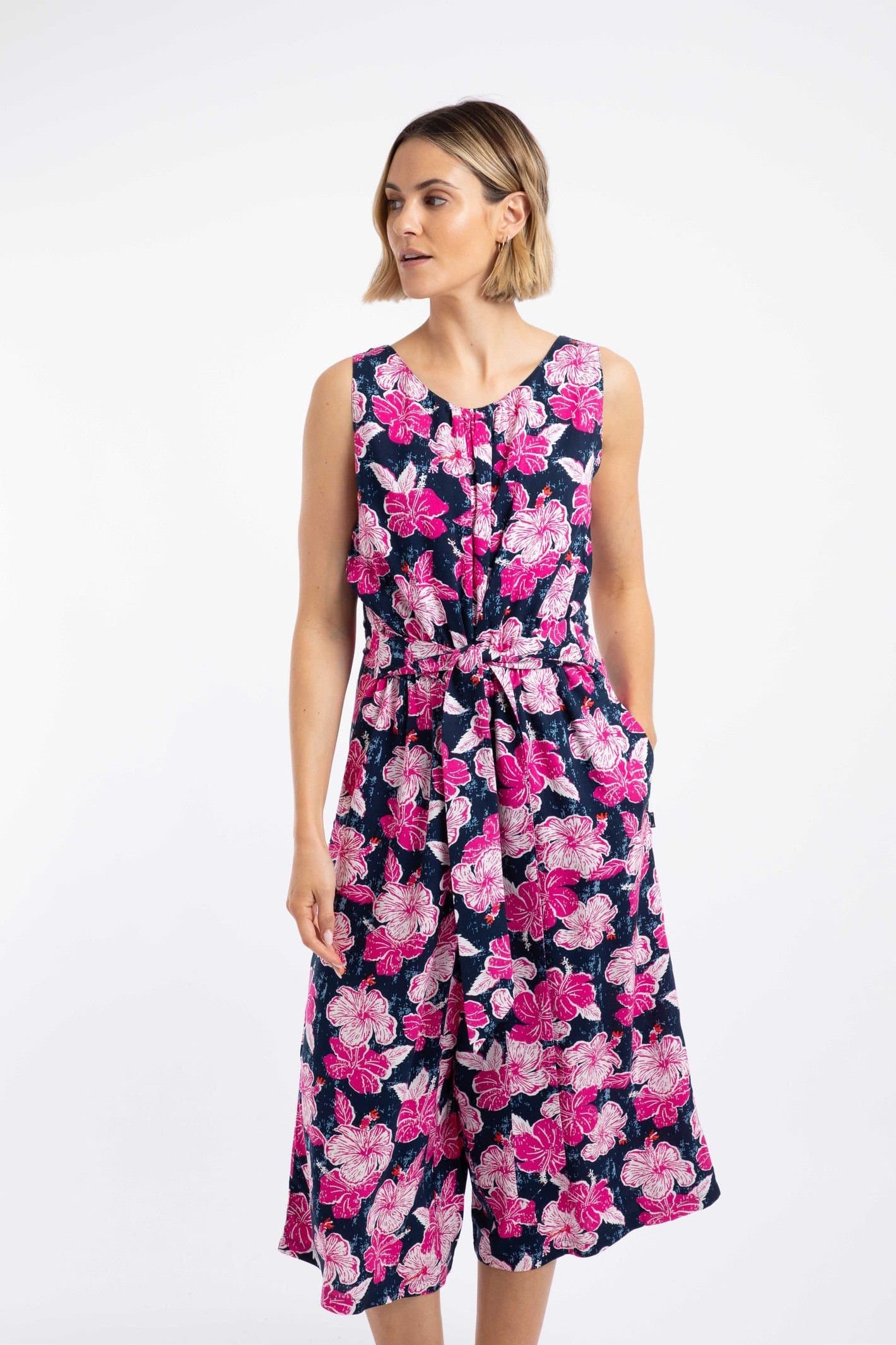 Weird Fish Weird Fish Women's Nalani Printed Viscose Jumpsuit in Pink