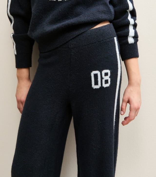 New Look Girls' Navy Knit Side Stripe Wide Leg Joggers School New Look - 2