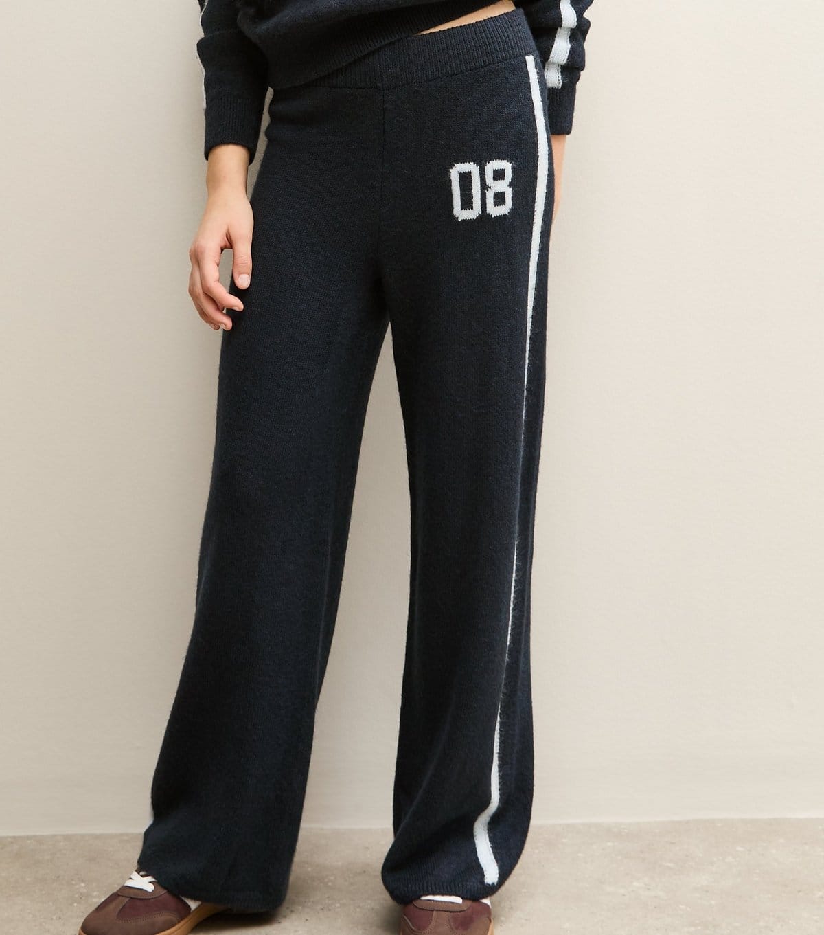 New Look Girls' Navy Knit Side Stripe Wide Leg Joggers School New Look - 4