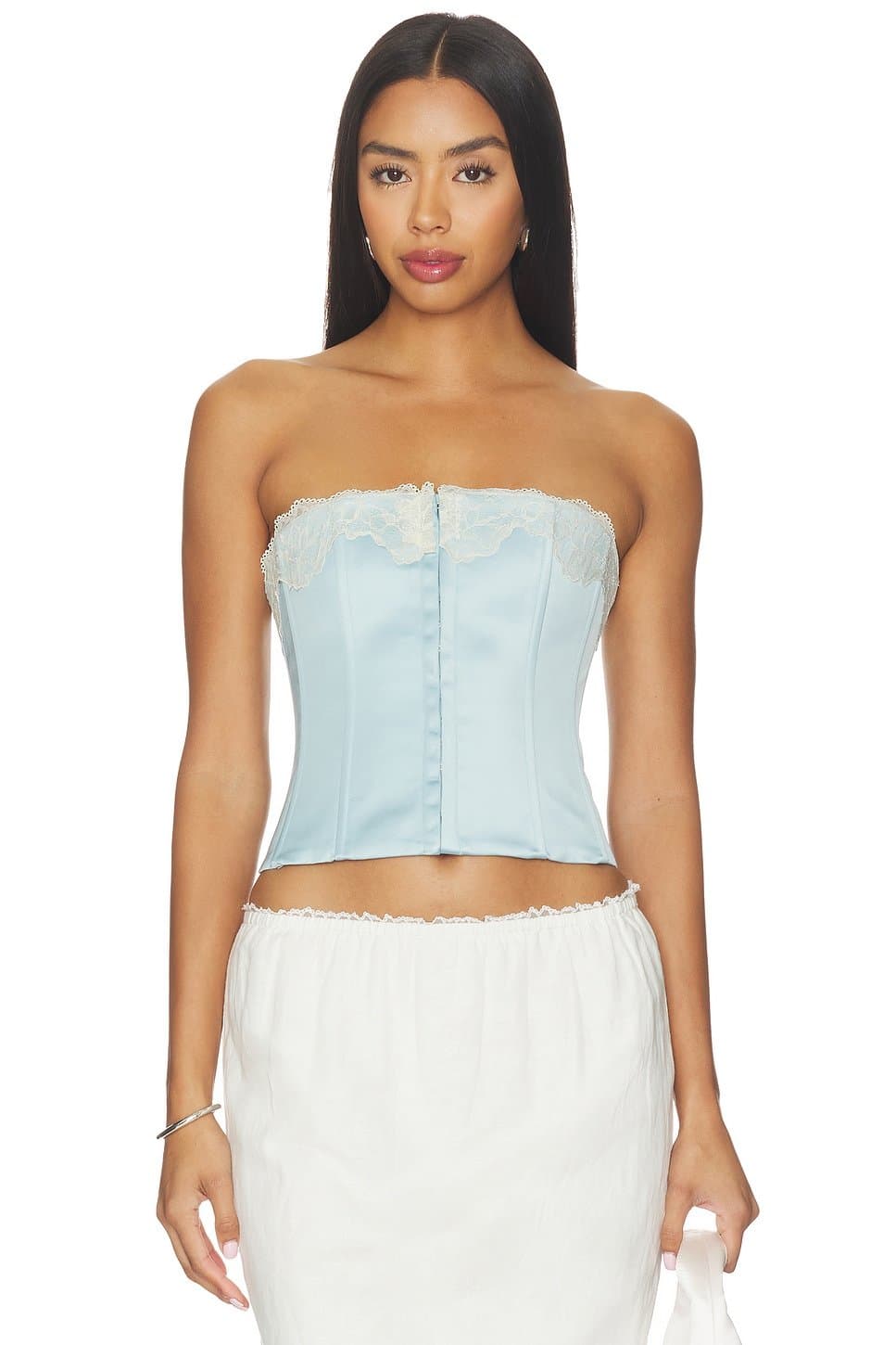 revolve Revolve Light Blue Lace Trim Satin Corset