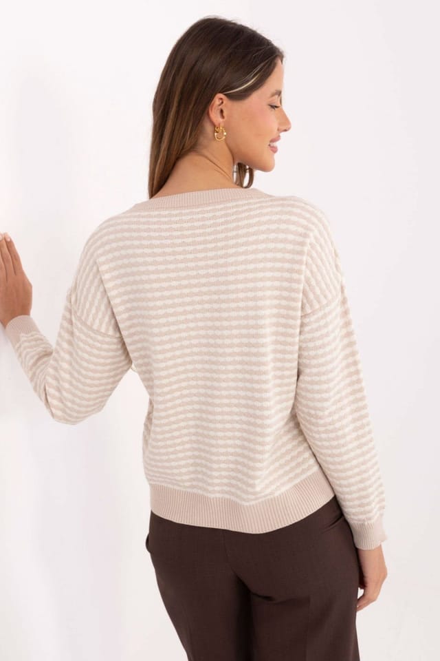 Love Lace Love Lace Women's Striped Casual Viscose Blend Sweater in Beige - 3