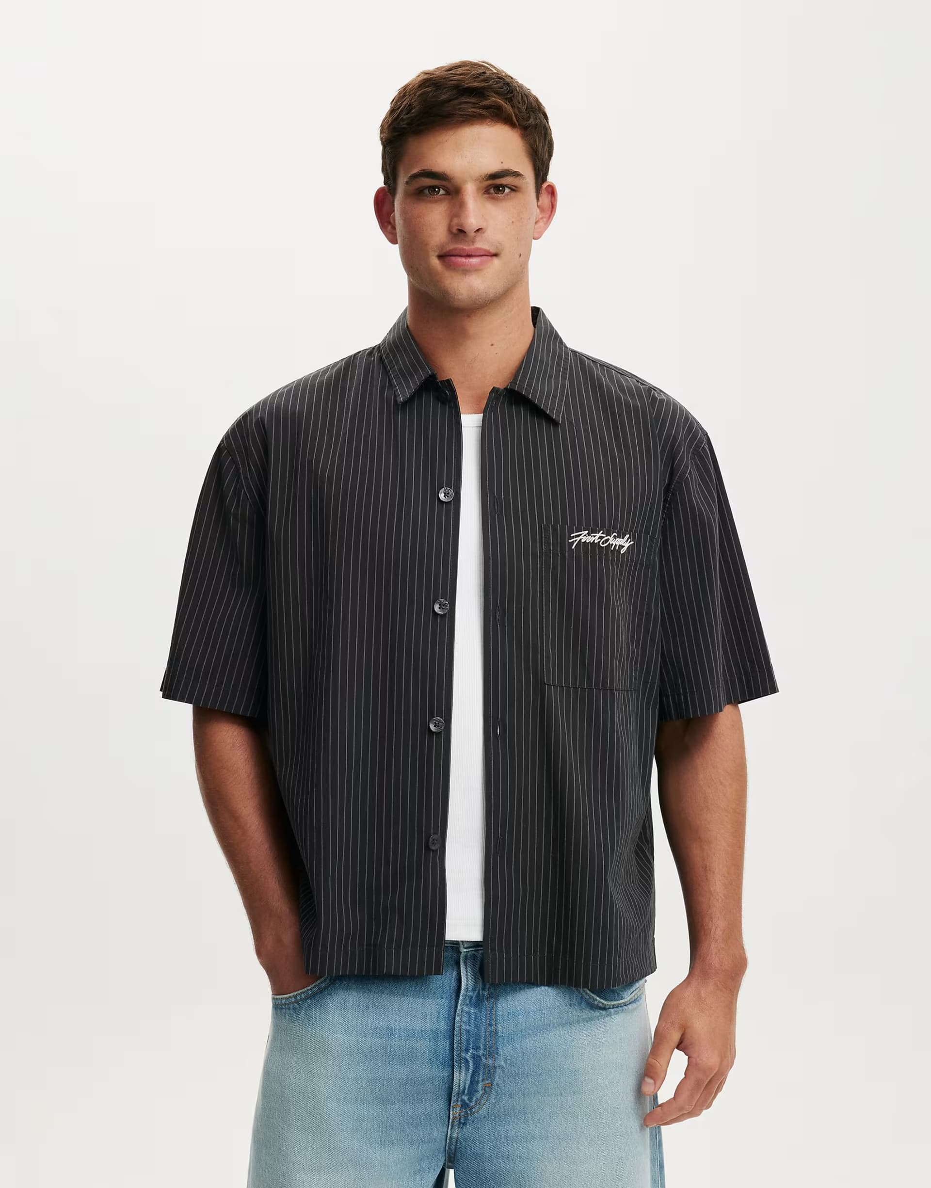 ASOS Cotton On Ventura short sleeve shirt in black
