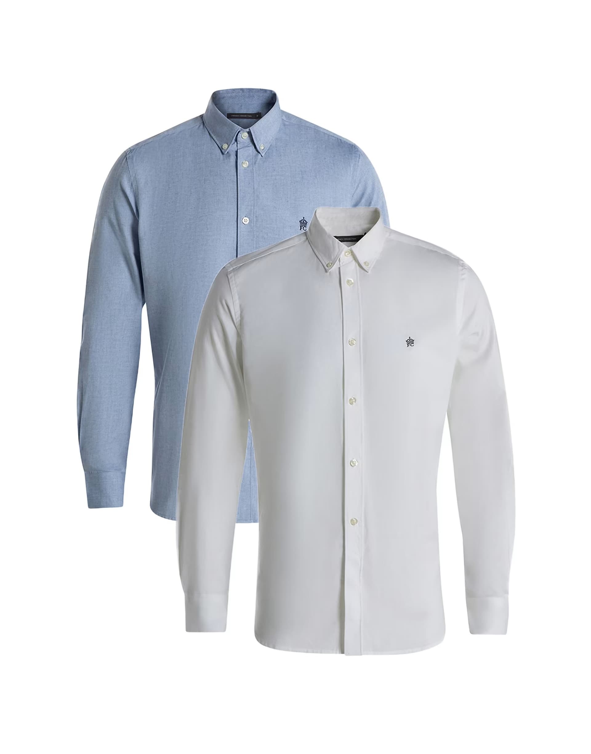 ASOS French Connection 2 pack cotton long sleeve oxford shirt in blue