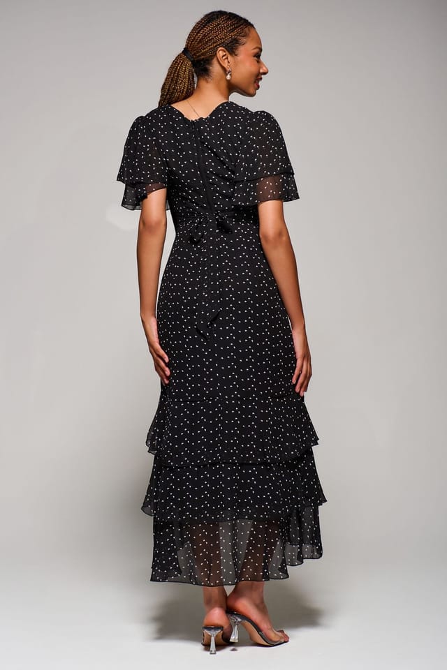 Jolie Moi Jolie Moi Women's Ruffle Detail Chiffon Midaxi Dress in Black - 2