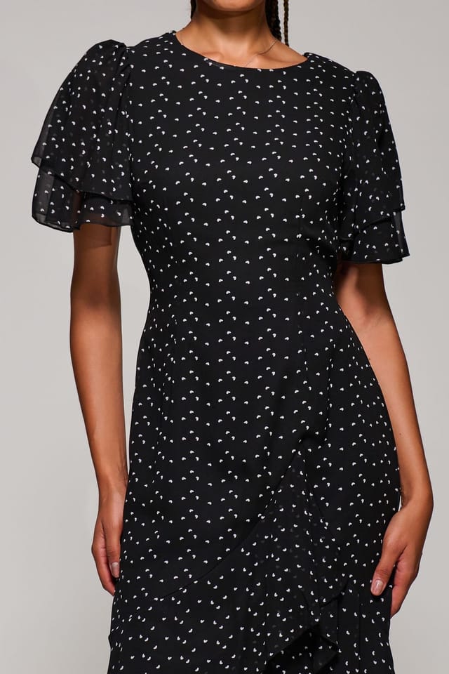 Jolie Moi Jolie Moi Women's Ruffle Detail Chiffon Midaxi Dress in Black - 3