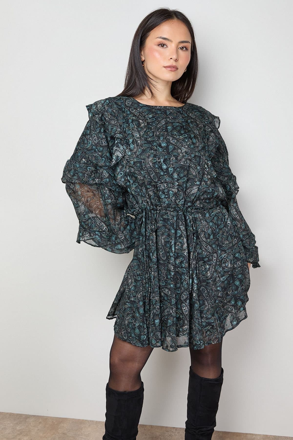 Oasis Oasis Women's Printed Ruffle Batwing Sleeve Mini Dress