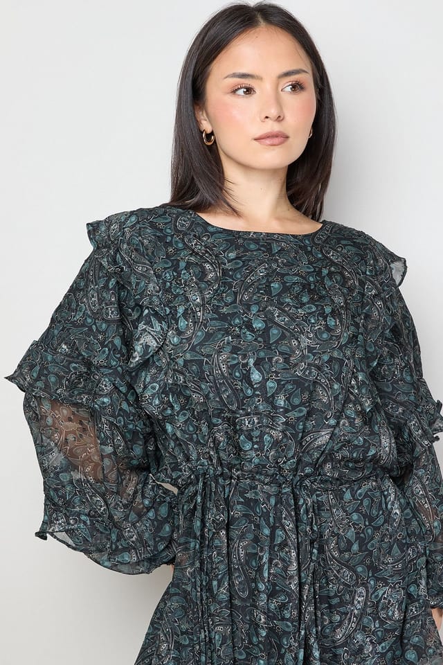 Oasis Oasis Women's Printed Ruffle Batwing Sleeve Mini Dress - 2