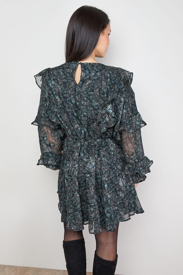 Oasis Oasis Women's Printed Ruffle Batwing Sleeve Mini Dress - 3