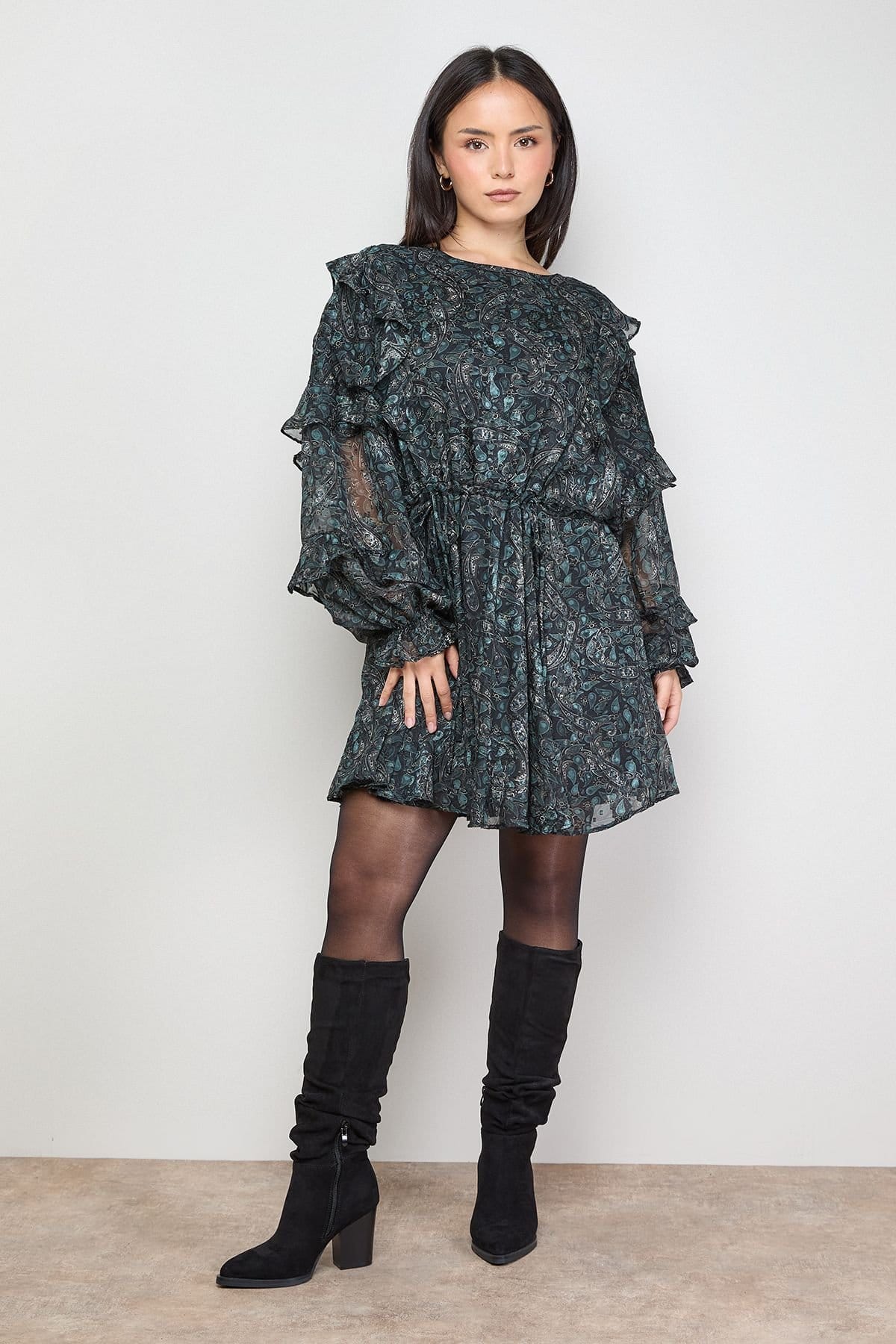 Oasis Oasis Women's Printed Ruffle Batwing Sleeve Mini Dress - 4