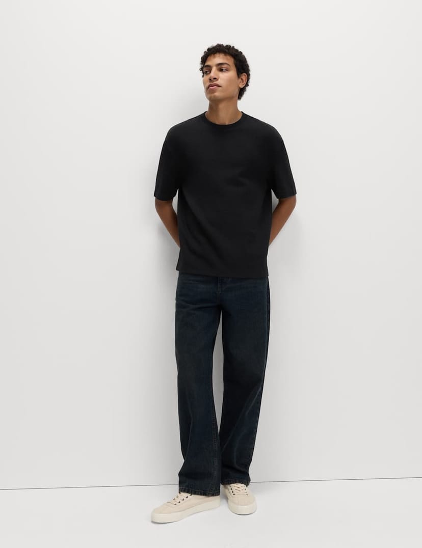 Marks & Spencer M&S Relaxed Pure Cotton Waffle T-Shirt Black - 1
