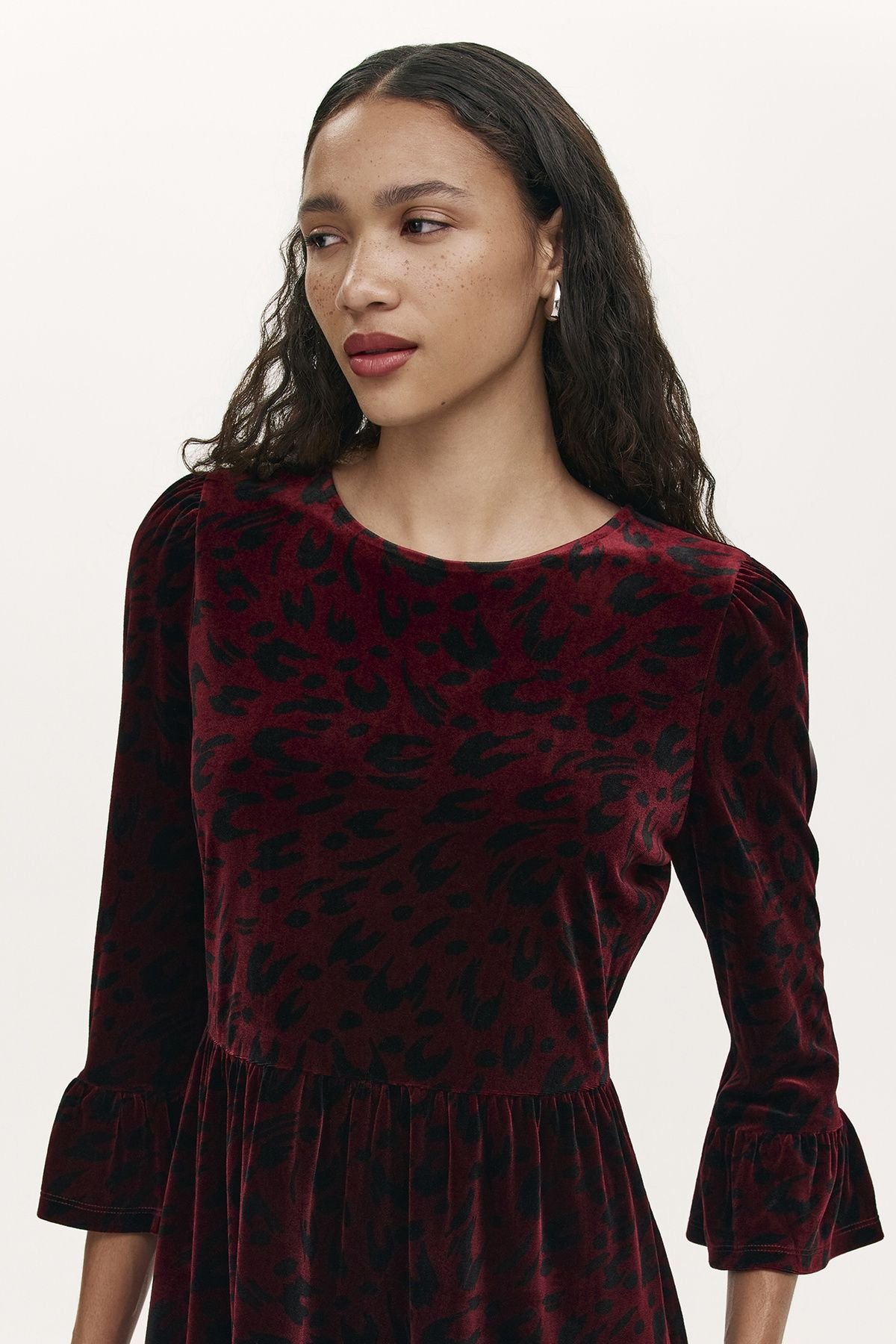 Finery London Finery London Women's Cammie Animal Print Velvet Short Dress in Wine - 4