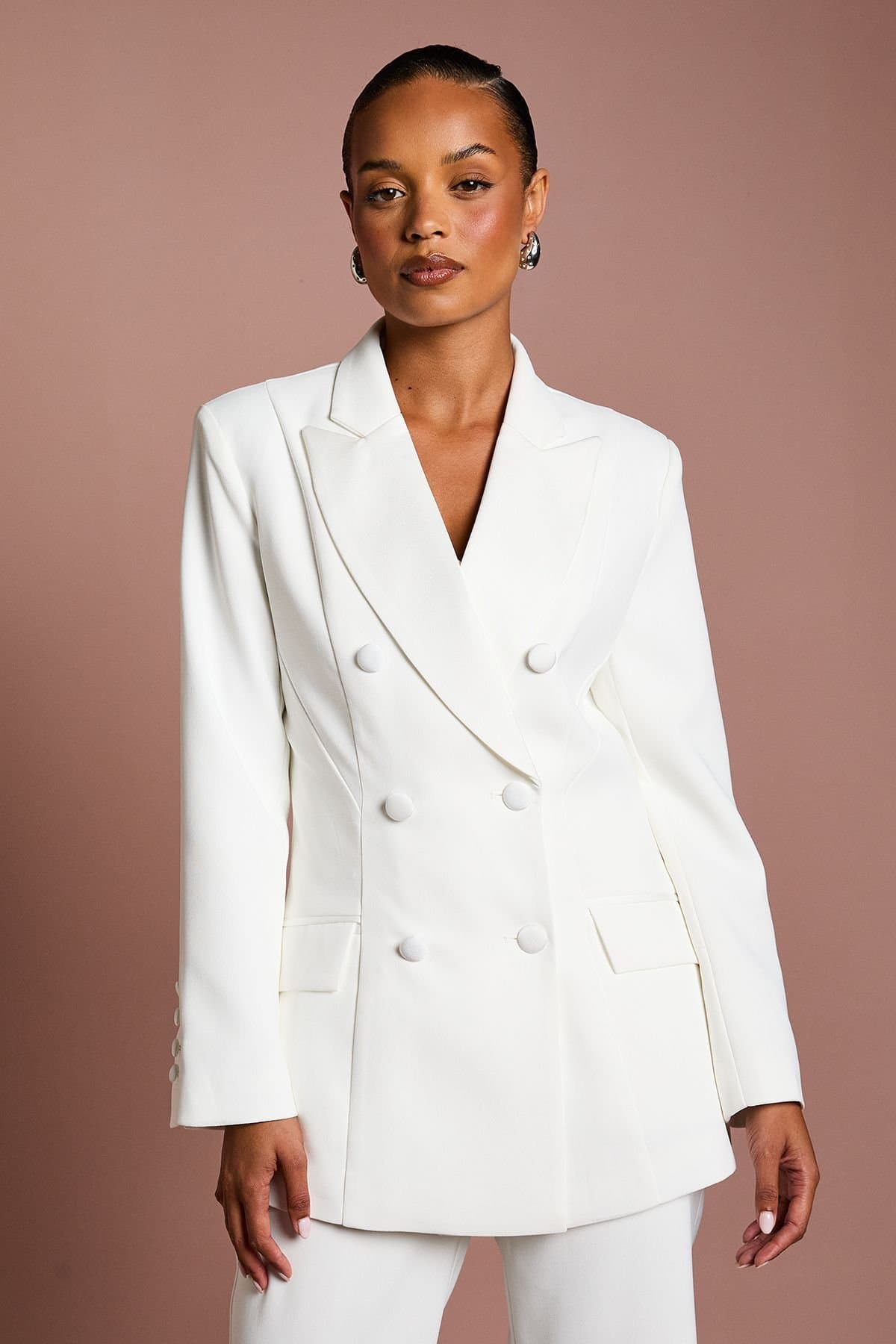 Coast Coast Women's Petite Premium Hourglass Silhouette Double Breasted Blazer in Ivory