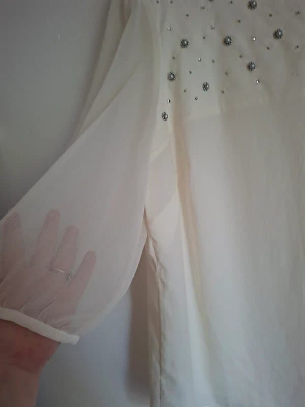 M&S Woman M&S Ivory Embellished Blouse - Size UK 18 - 3/4 Sheer Sleeves - Occasion Wear