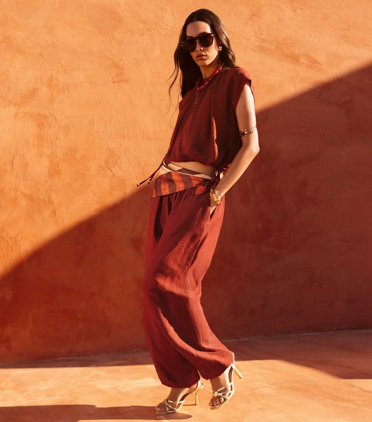 New Look Women's Dark Red Wide Cuffed Textured Trousers New Look