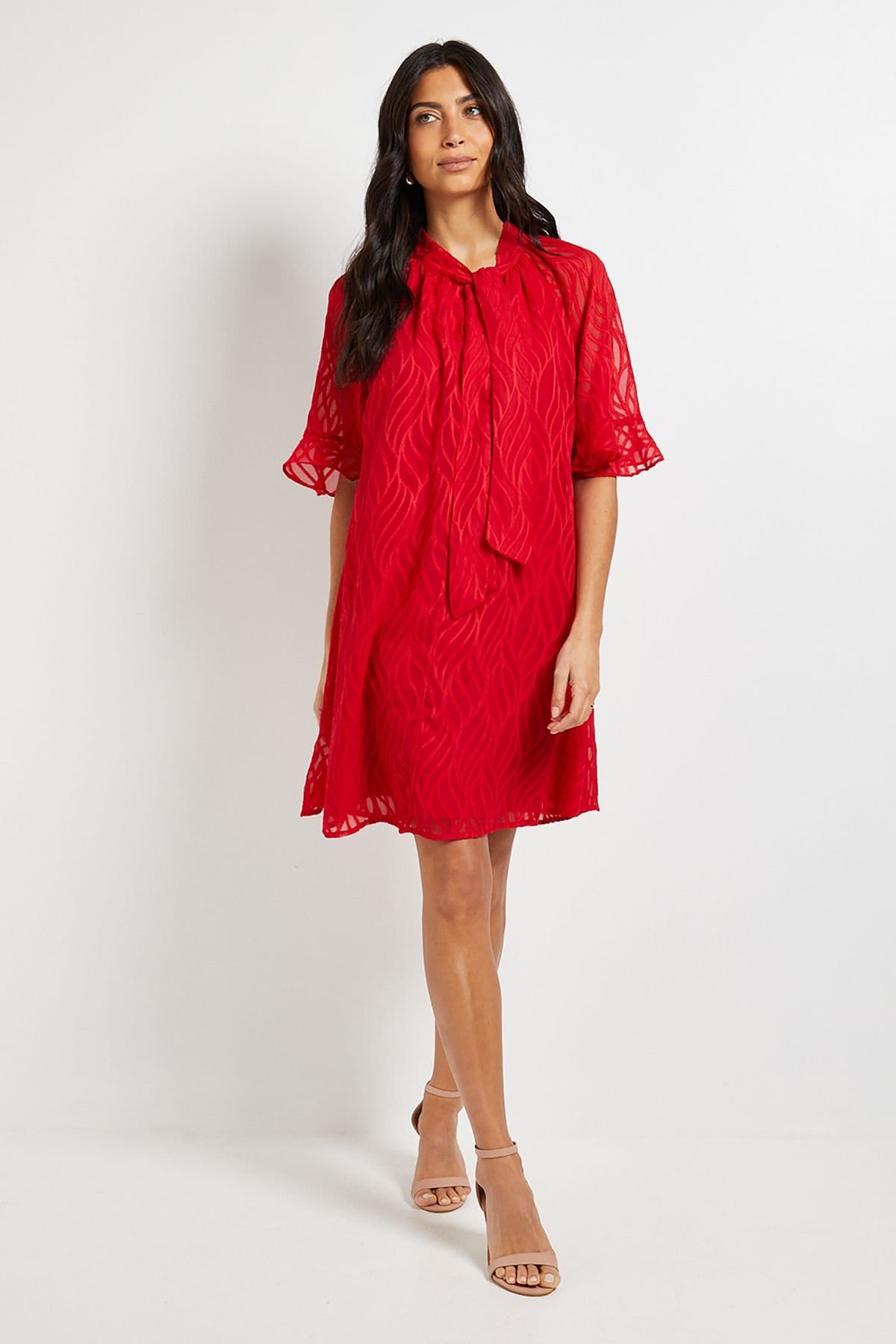 Wallis Red Burn Out Cape Sleeve Shift Dress