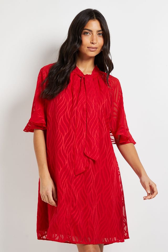 Wallis Wallis Women's Burn Out Cape Sleeve Shift Dress in Red - 2