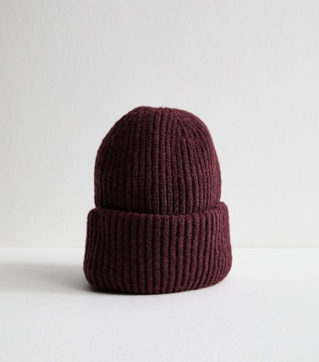 New Look Dark Burgundy Chunky Ribbed Knit Beanie New Look - 2