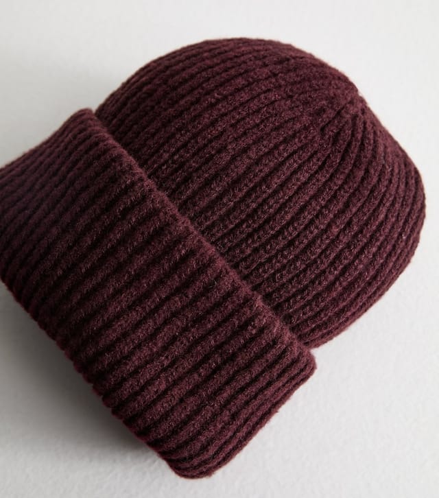 New Look Dark Burgundy Chunky Ribbed Knit Beanie New Look - 3