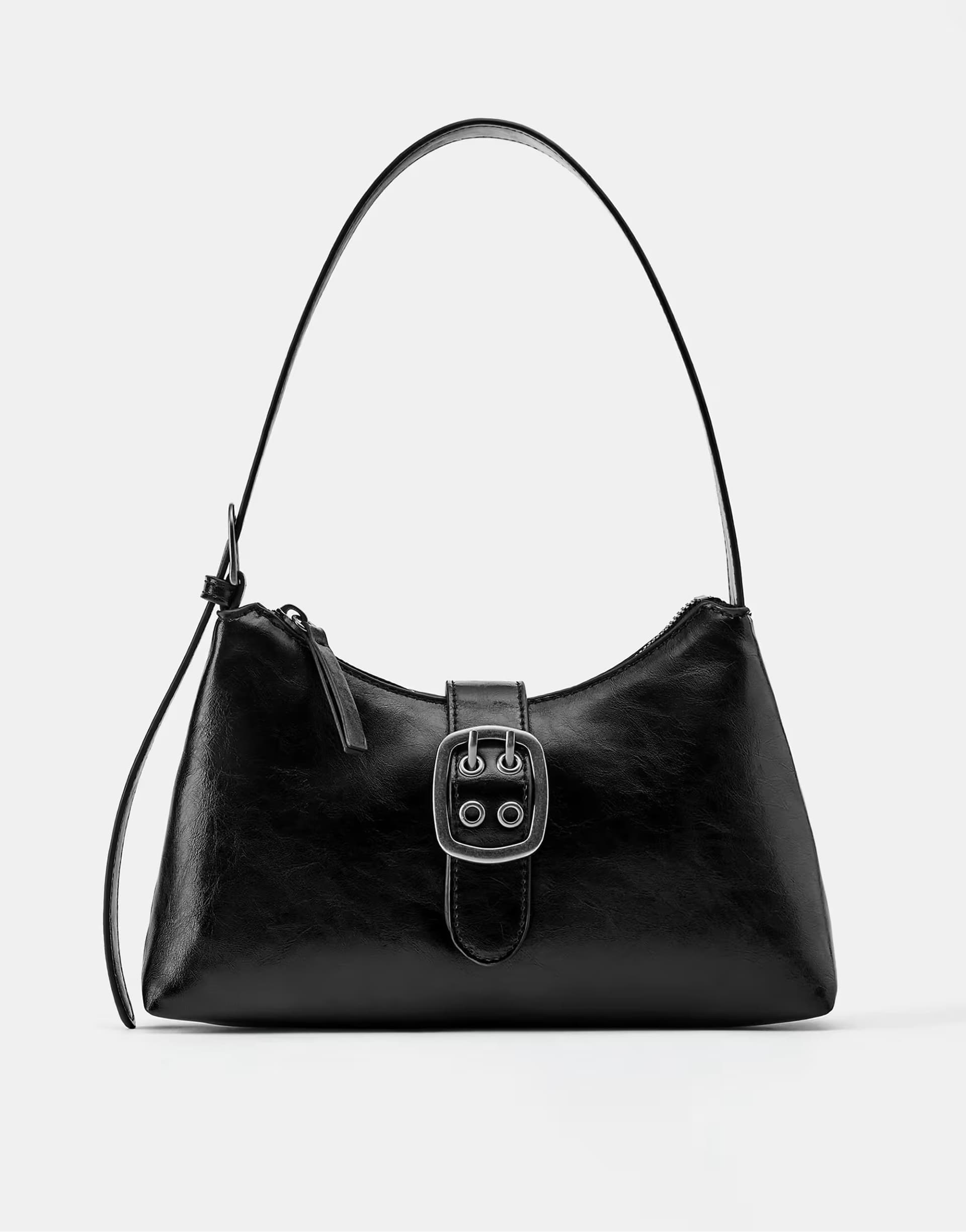 ASOS Pull&Bear Suede shoulder bag with buckle in black