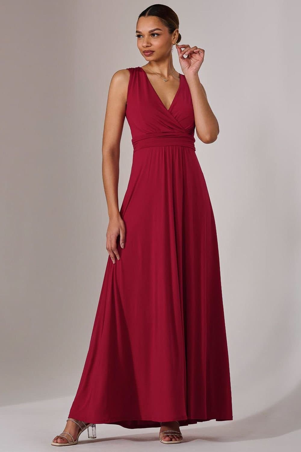 Jolie Moi Jolie Moi Women's Ella Wrap Bodice Jersey Maxi Dress in Dark Red