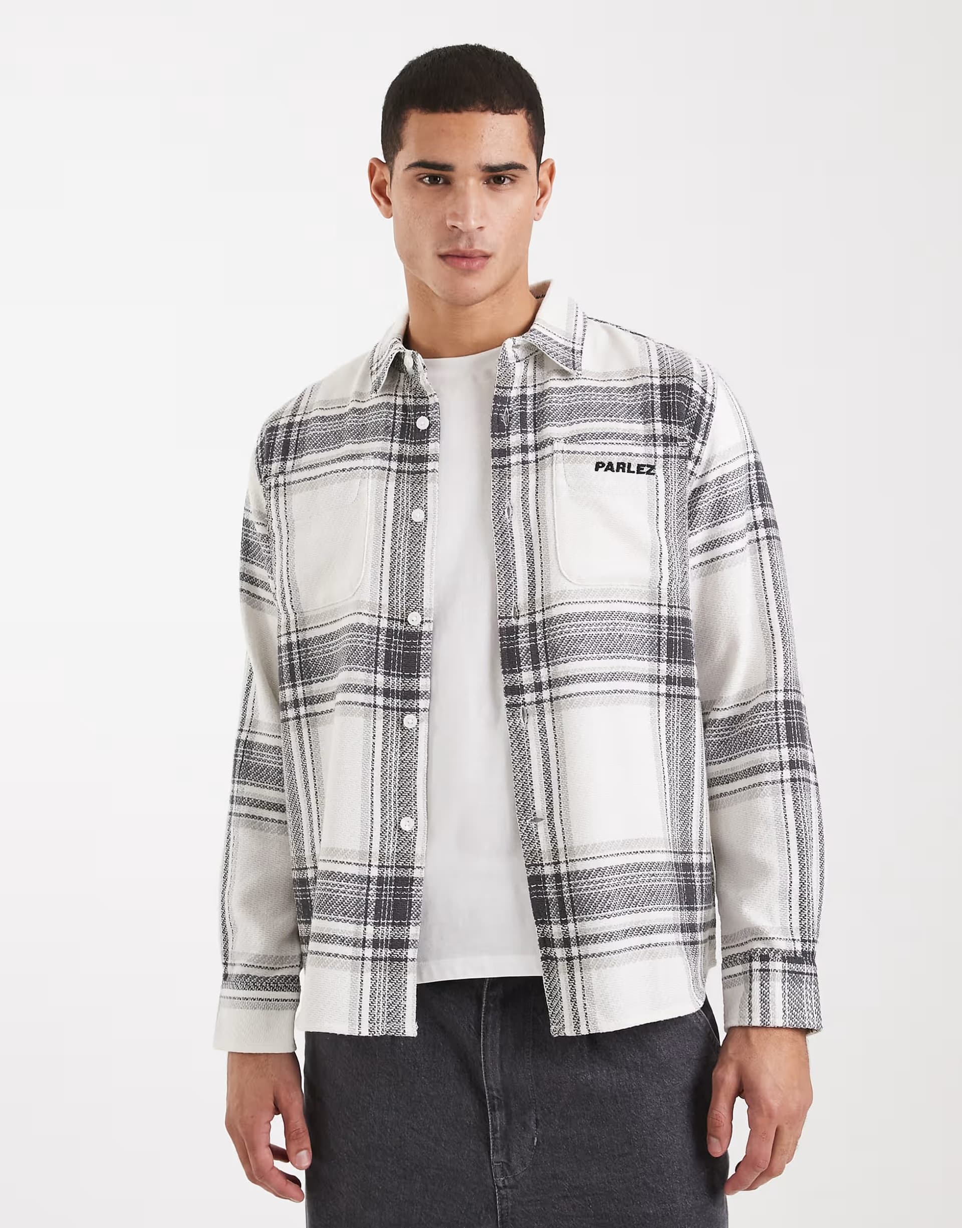 ASOS Parlez long sleeve logo shirt in black and white check