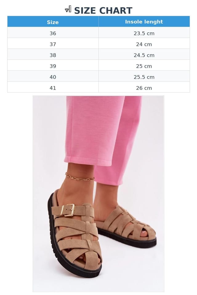 Love Lace Love Lace Women's Elegant Suede Like Platform Slippers with Gold Buckle Straps in Beige - 3