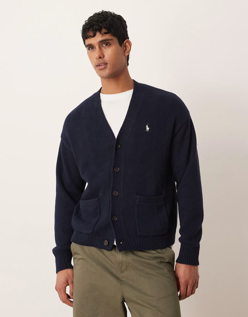 ASOS Polo Ralph Lauren icon logo cotton cardigan in navy - 1
