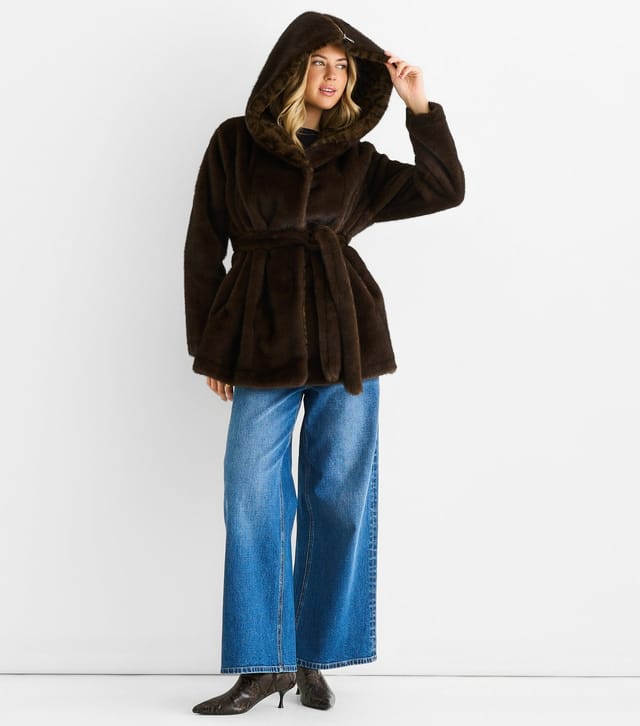 Gini London Women's Brown Faux Fur Leopard Print Trim Coat Gini London New Look - 2