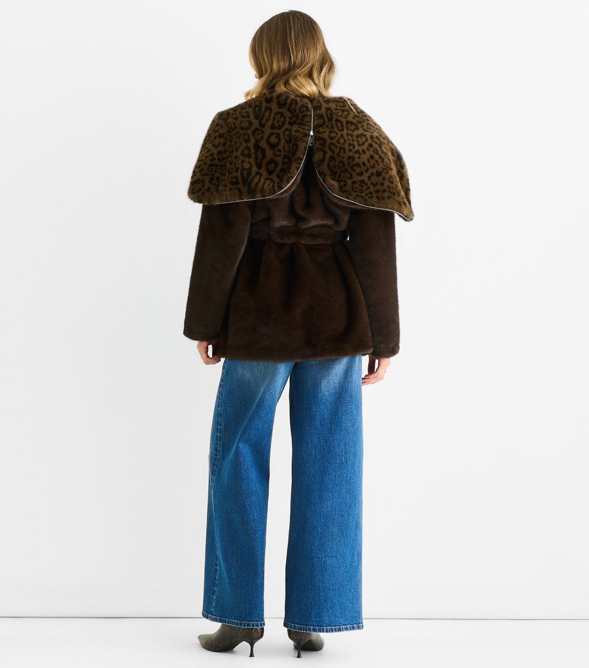 Gini London Women's Brown Faux Fur Leopard Print Trim Coat Gini London New Look - 4
