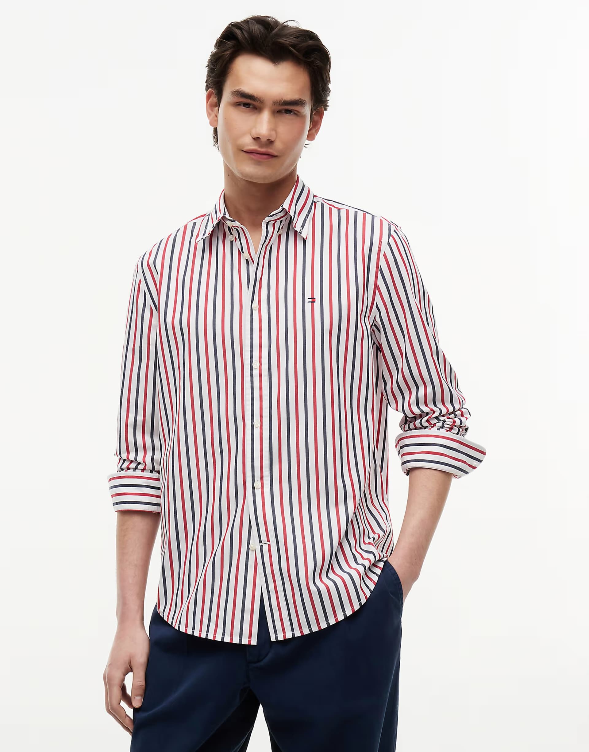 ASOS Tommy Hilfiger Regular fit flex stripe poplin shirt in multi red