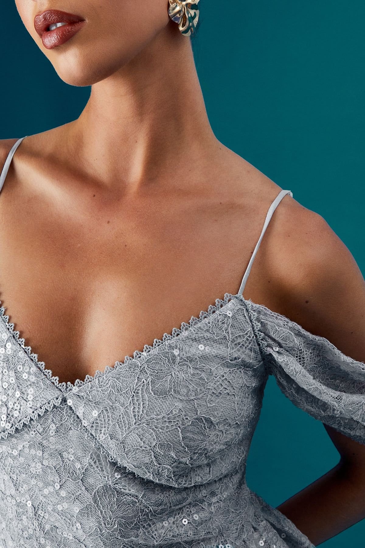 Coast Coast Women's Muse Lace Sequin Tiered Dress in Blue - 4