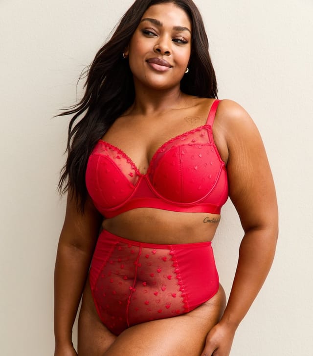 New Look Women's Plus Size Red Heart Embroidered Bra Curves New Look - 3