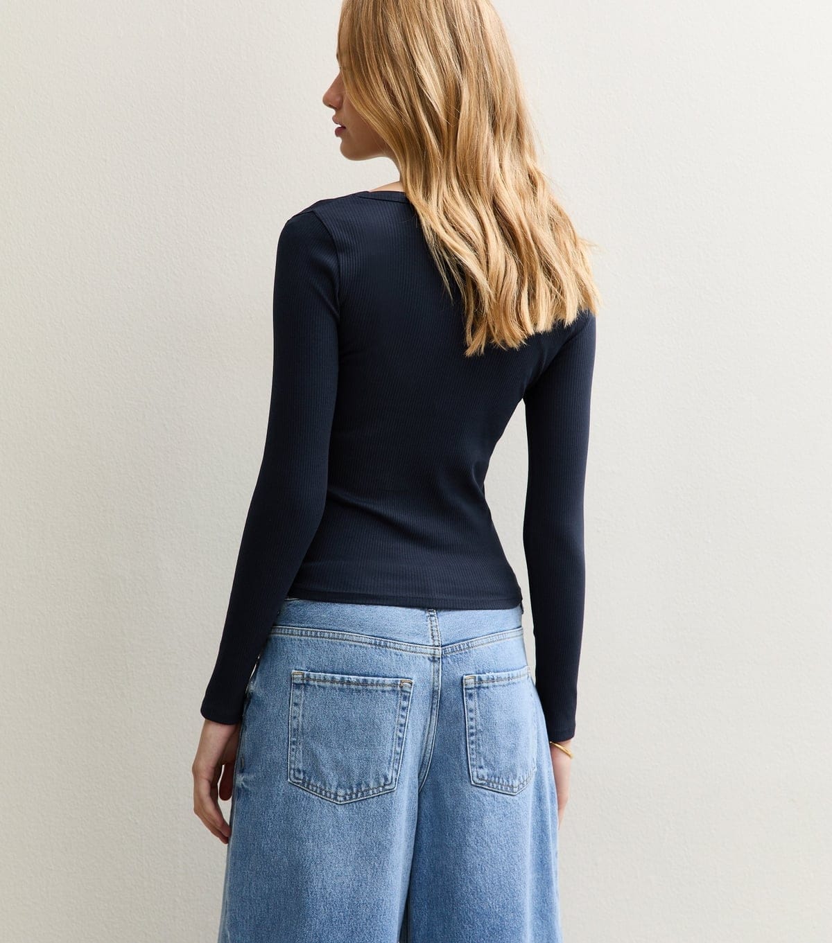 New Look Women's Navy Scoop Neck Long Sleeve Ribbed Top New Look - 4