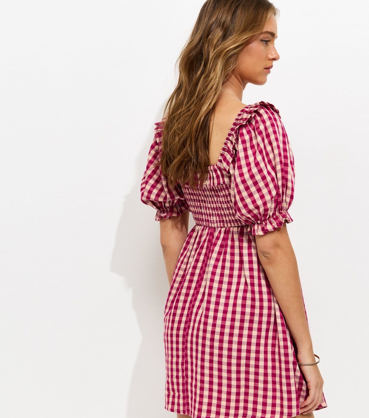 New Look Women's Red Gingham Short Sleeve Shirred Frill Mini Dress New Look - 4