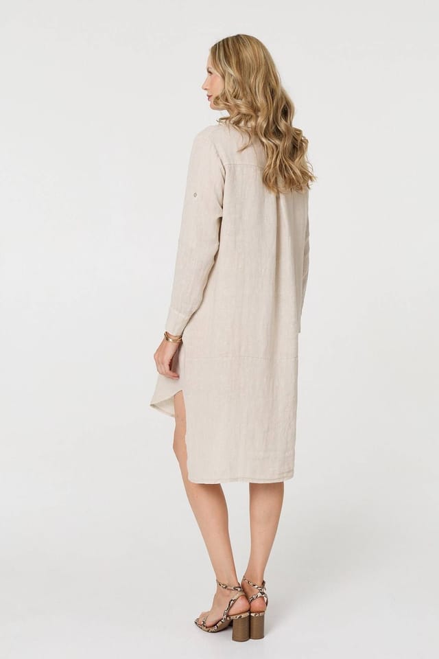 Izabel London Izabel London Women's Long Sleeve Split Hem Maxi Shirt Dress in Beige - 3