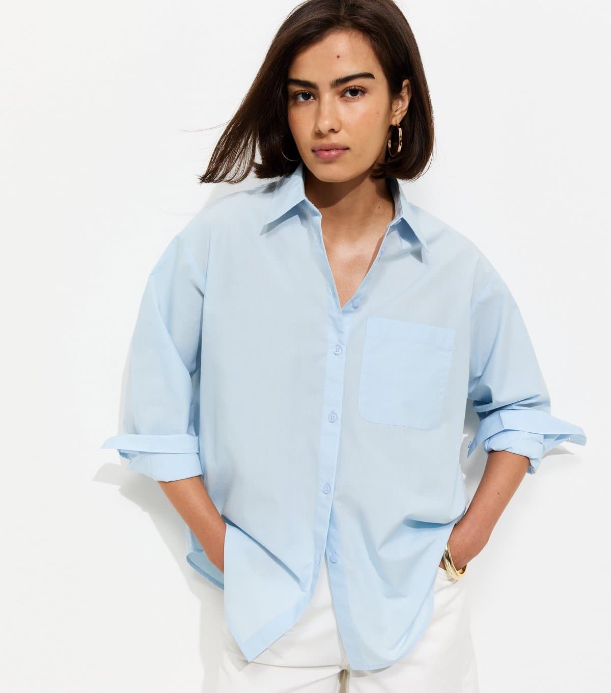 New Look Women's Blue Cotton Poplin Long Sleeve Shirt New Look