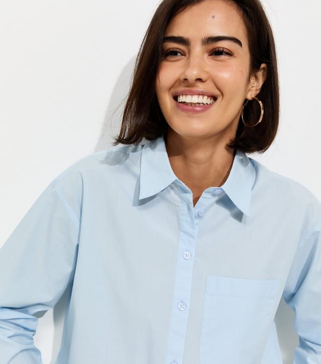 New Look Women's Blue Cotton Poplin Long Sleeve Shirt New Look - 2