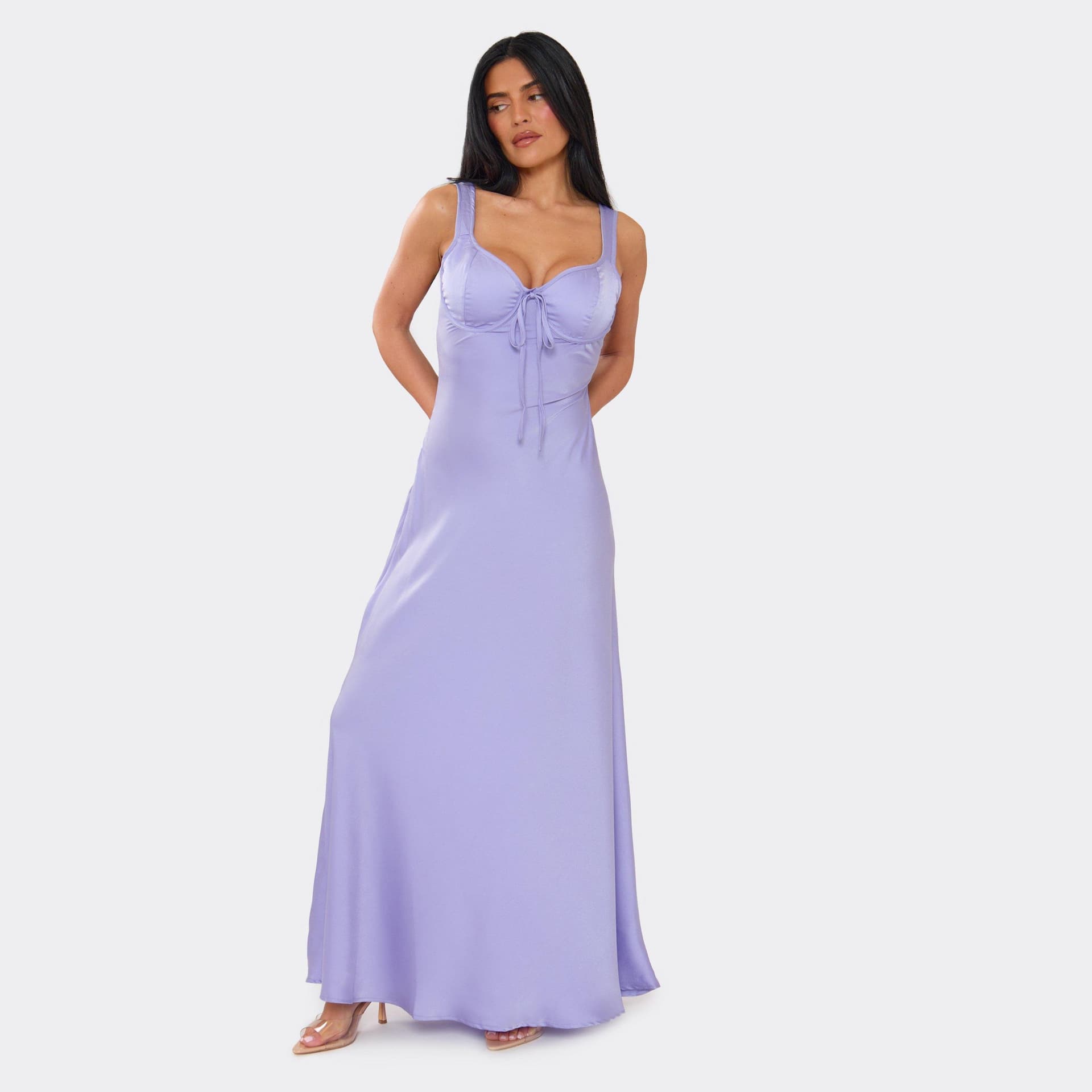 EGO Strappy Underwired Bust Floaty Maxi Dress In Lilac, Women's Size UK 10