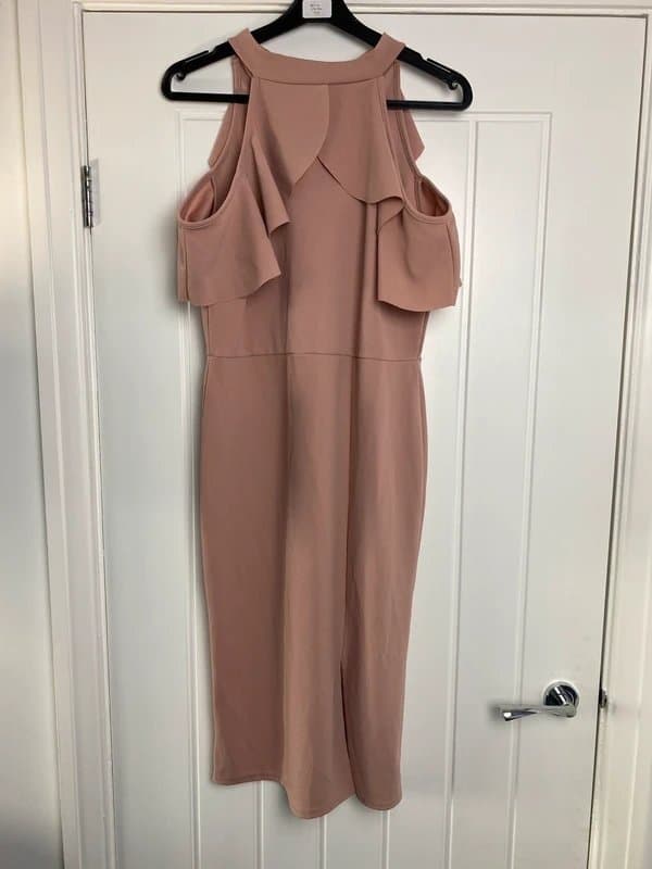 Select Select Blush Pink Cold Shoulder Pencil Dress UK 14 Ruffle Detail Occasion
