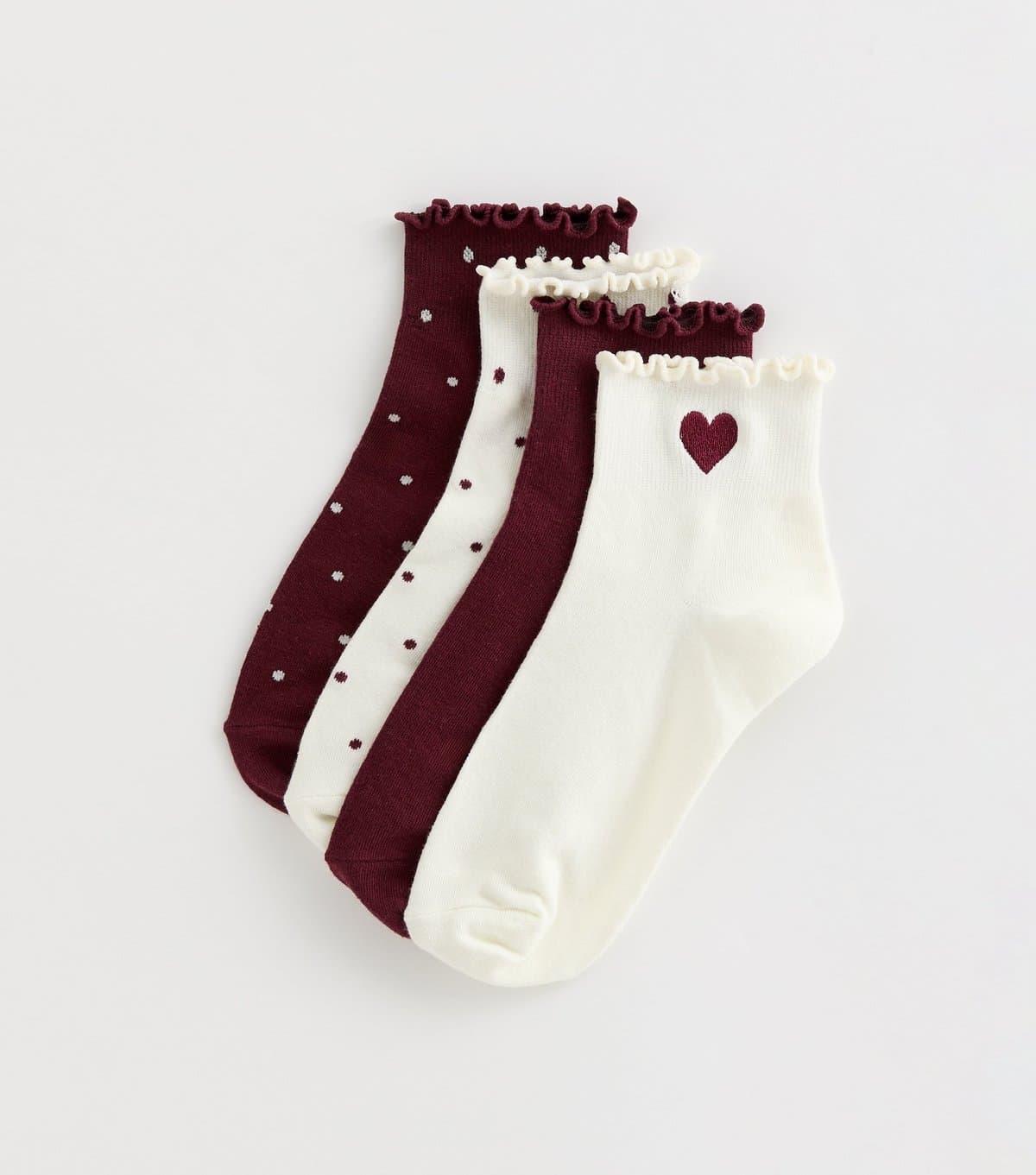 New Look Pack of 4 Burgundy Dotty Frill Socks New Look
