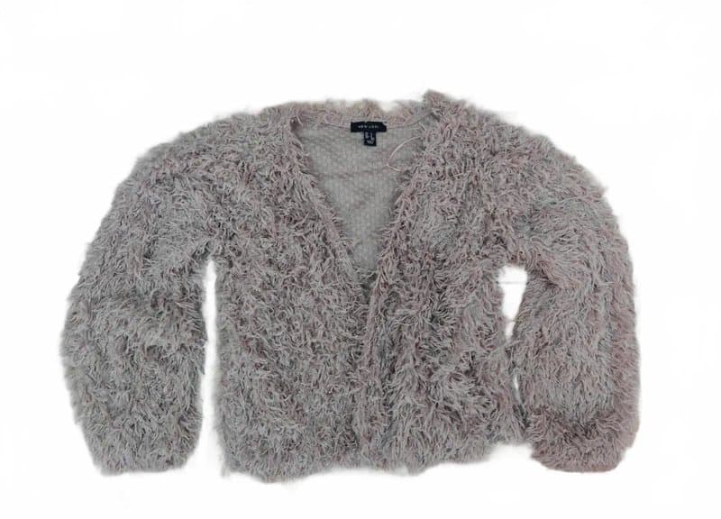New Look New look beige shaggy ruffle fringe feather bolero shrug coat uk S